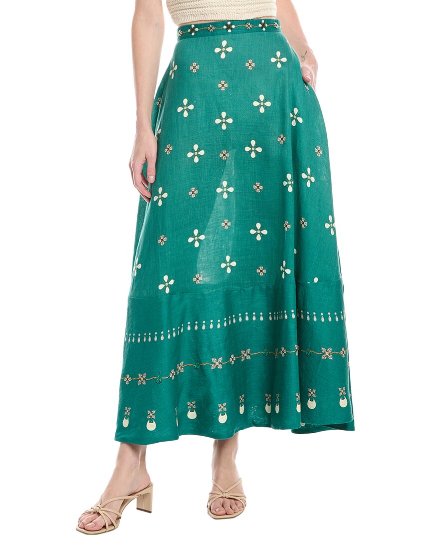 Agua By Agua Bendita Esmeralda Linen Maxi Skirt In Green