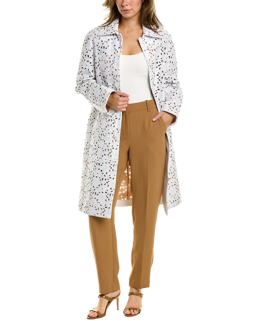 Shop Michael Kors Floral Plonge Leather Balmacaan Jacket In White