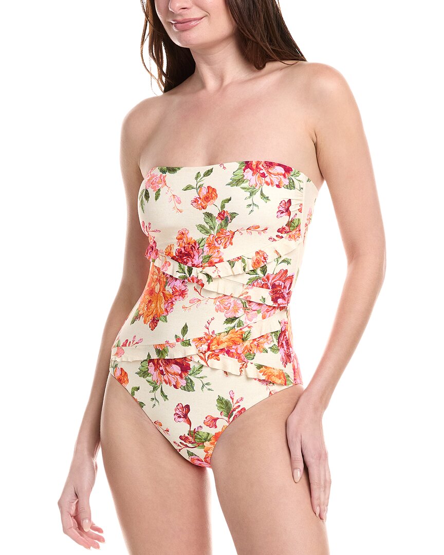 Shop Monte And Lou Delight Spliced Frill Bandeau One-piece In White