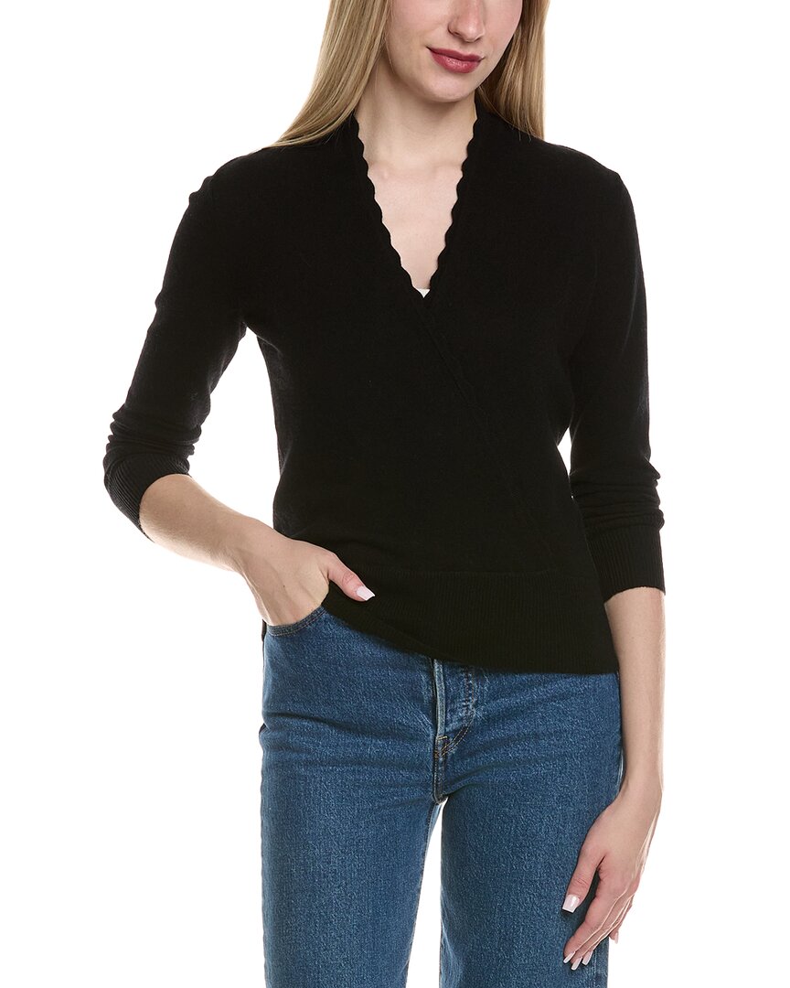 Sofiacashmere Modern Faux Wrap Wool & Cashmere-blend Sweater In Black