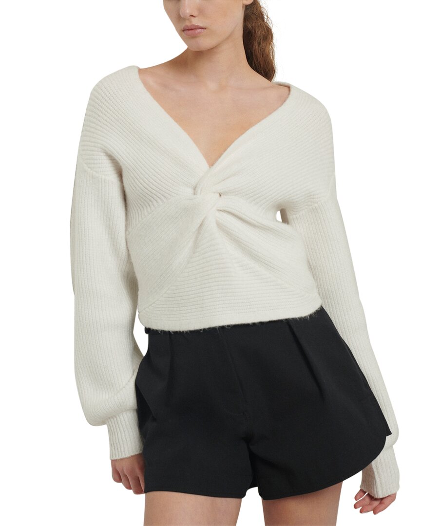 Derek Lam 10 Crosby Marnie Twist-front Brushed Ribbed-knit Sweater In Ivory