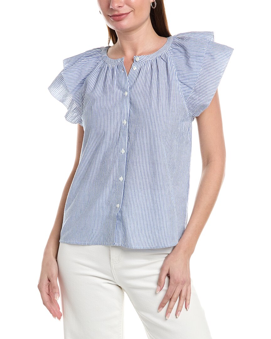 Lilla P Ruffle Sleeve Button Down Top In Blue