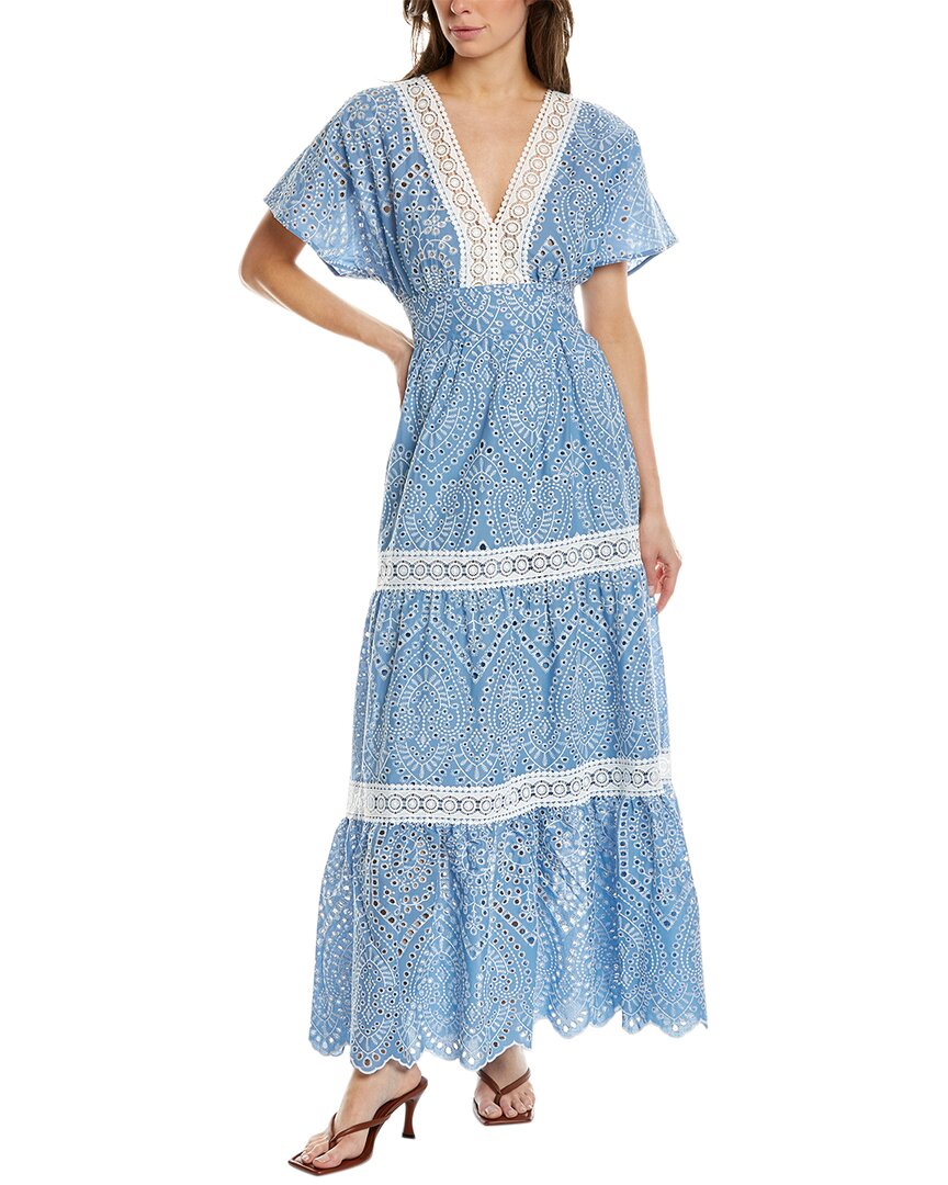 Elie Tahari Eyelet Midi Dress In Blue