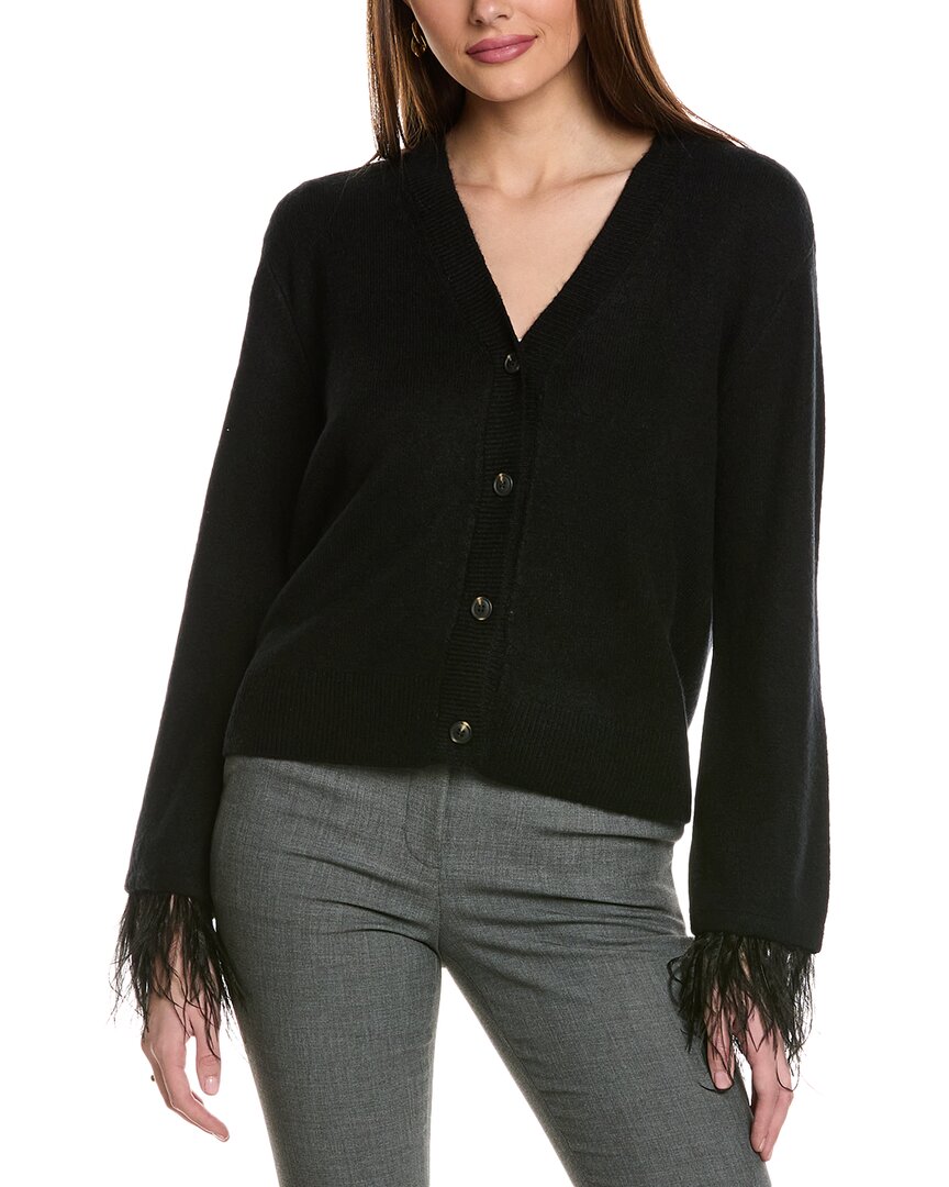Shop Vince Camuto Feather Trim Cardigan In Black