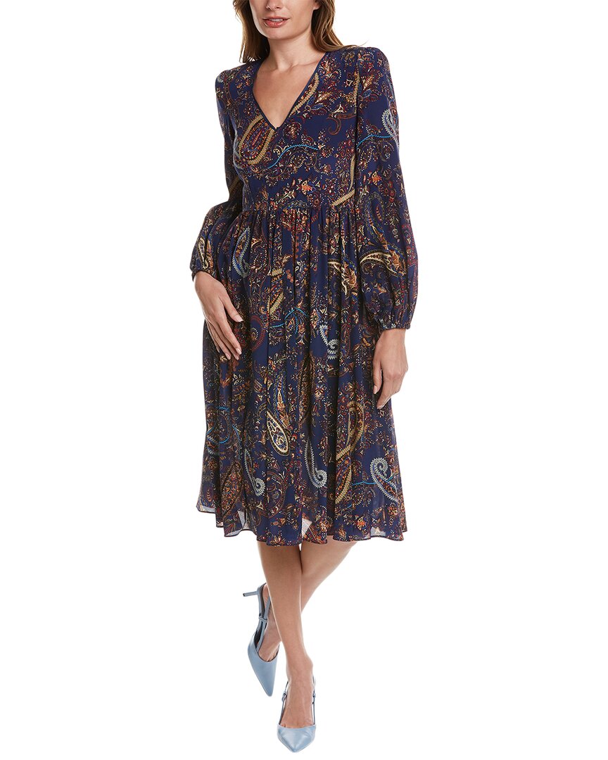 Shop Etro Paisley Print Silk Midi Dress In Blue