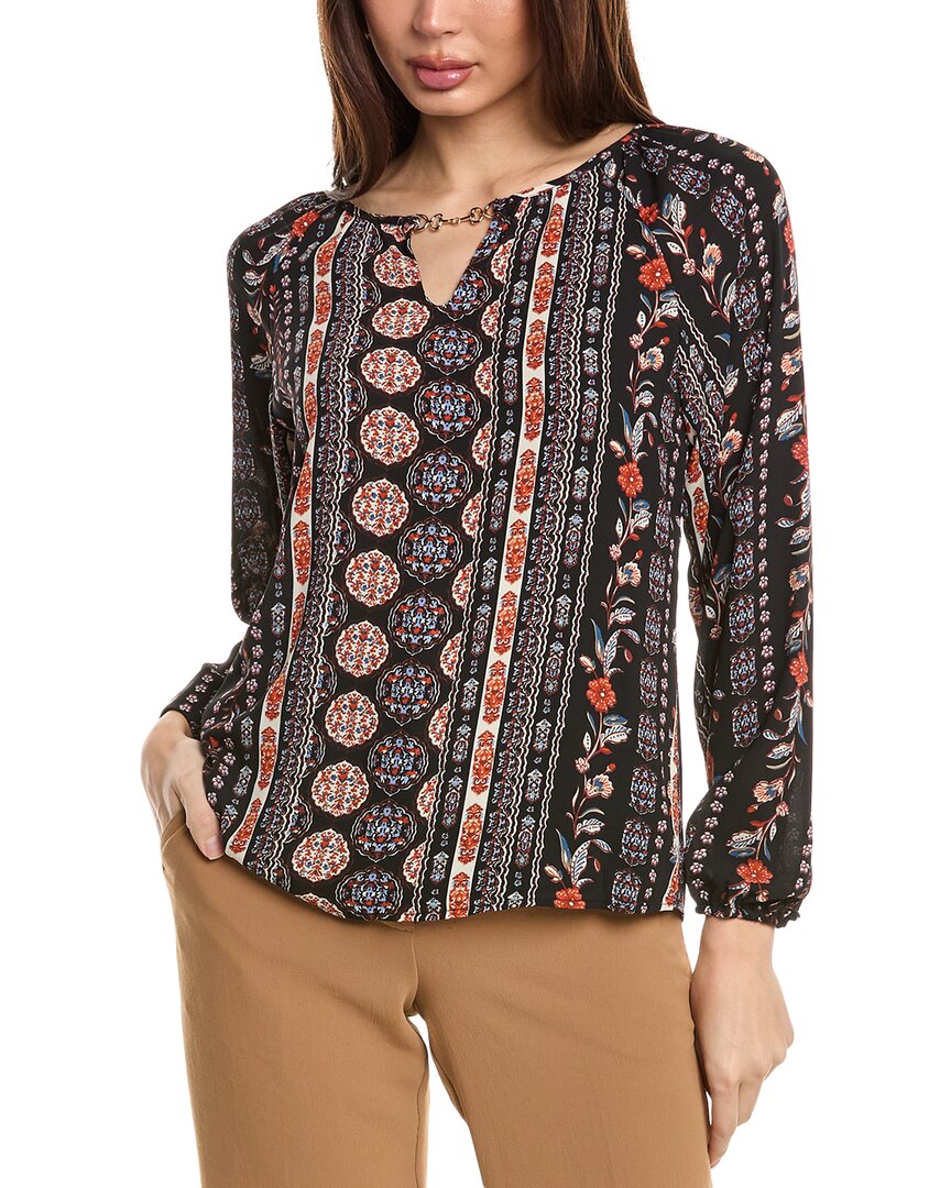 T Tahari Split Neck Blouse In Black