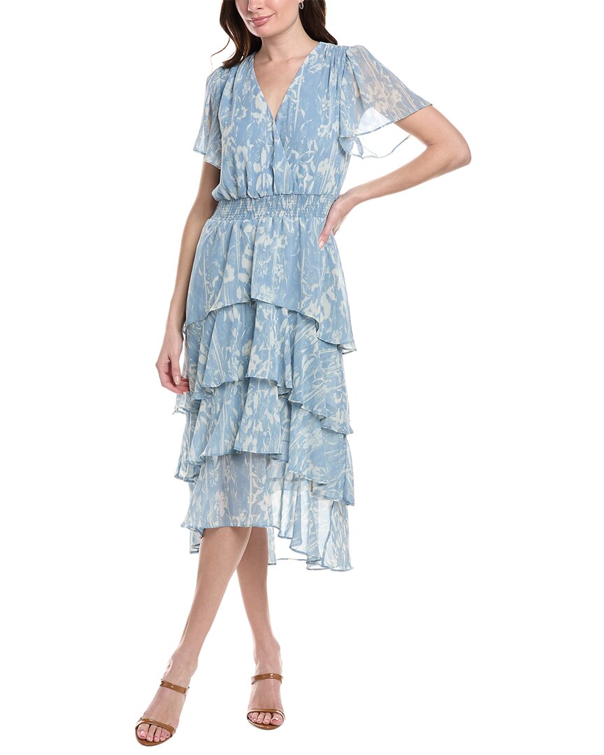 Shop Vince Camuto Tiered Midi Dress In Blue