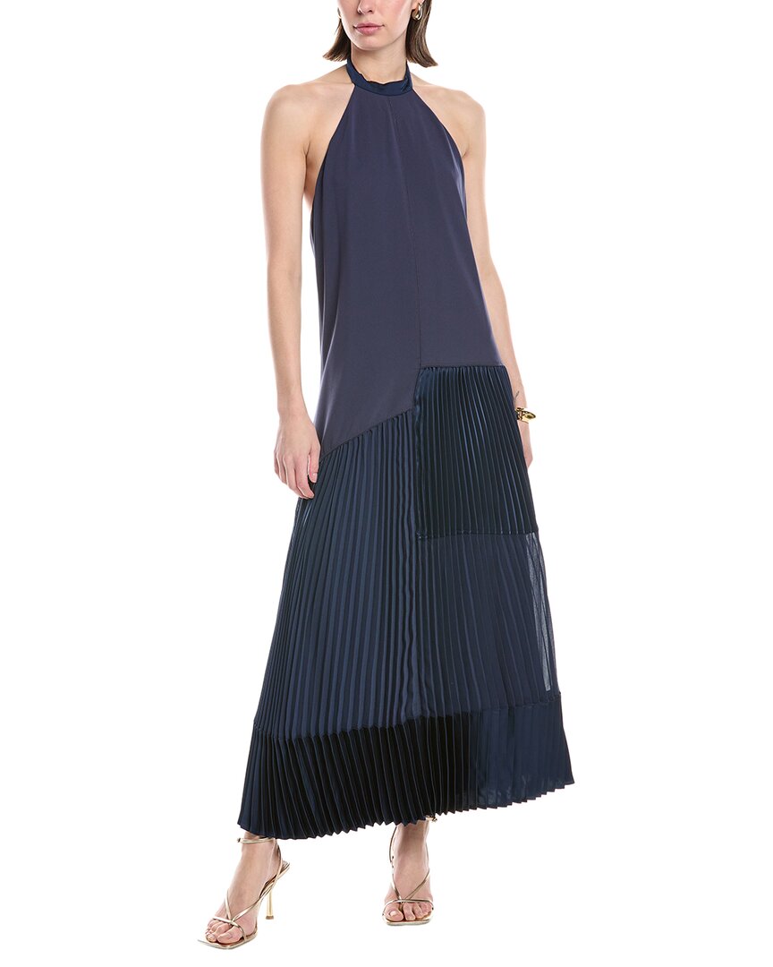 Simkhai Hazel Pleated Crepe Halterneck Midi Dress In Blue