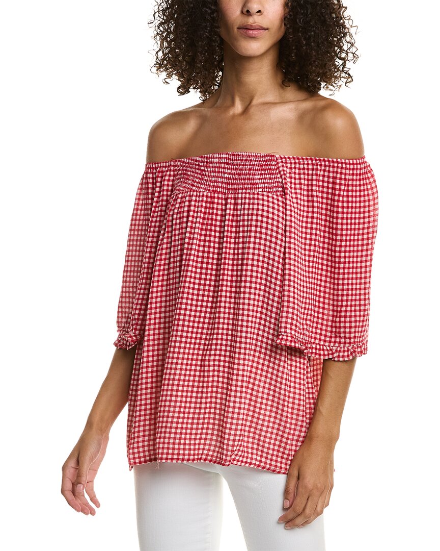 Shop Bobeau Elbow Sleeve Top In Red