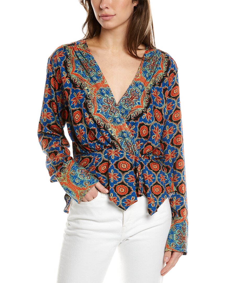Free People Falling For You Floral Print Peplum Top In Blue