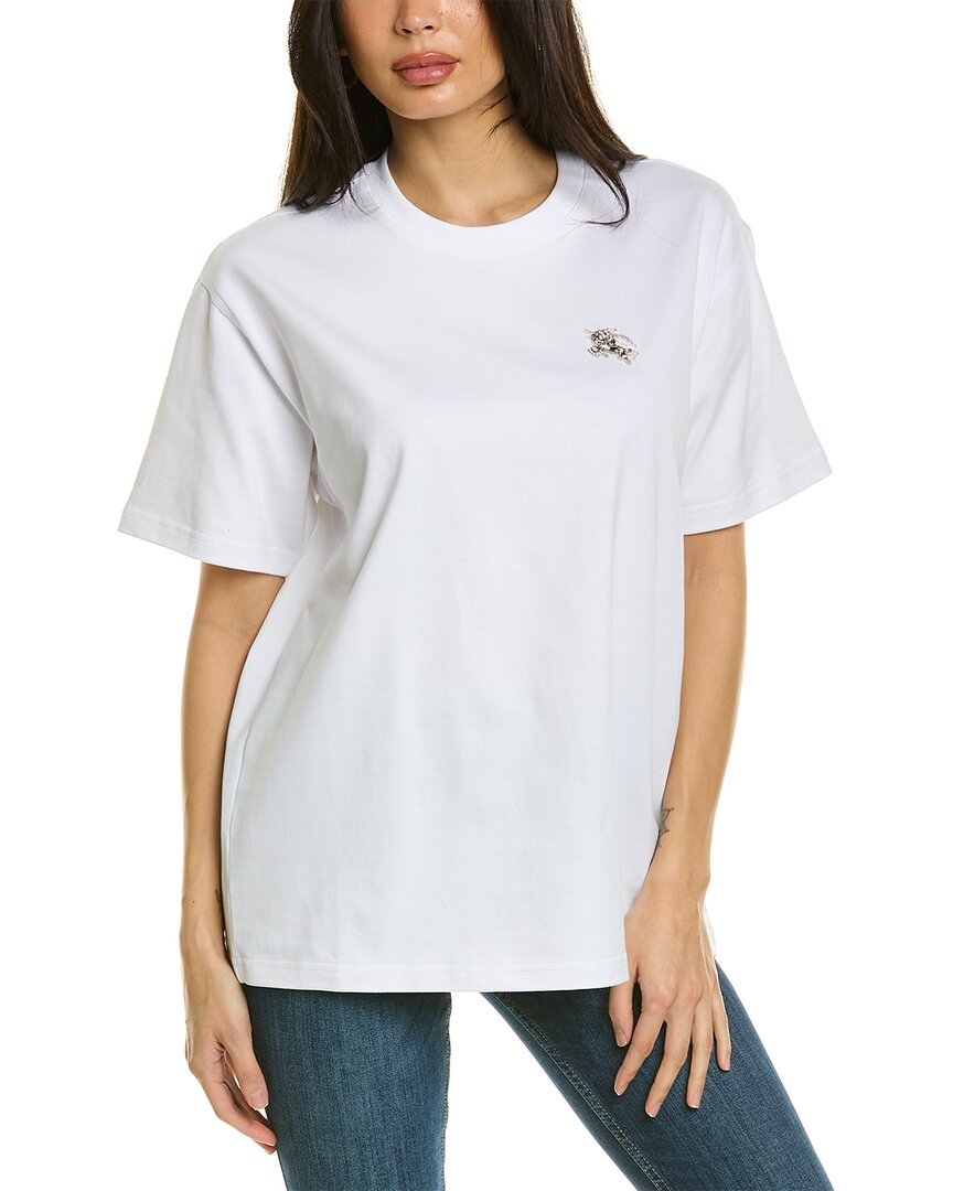 Shop Burberry Crystal Embellished Logo Print T-shirt In White