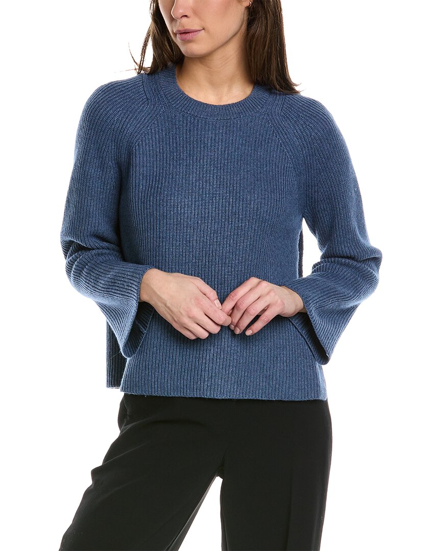 Shop Lafayette 148 New York Open Sided Cashmere & Silk-blend Pullover In Blue