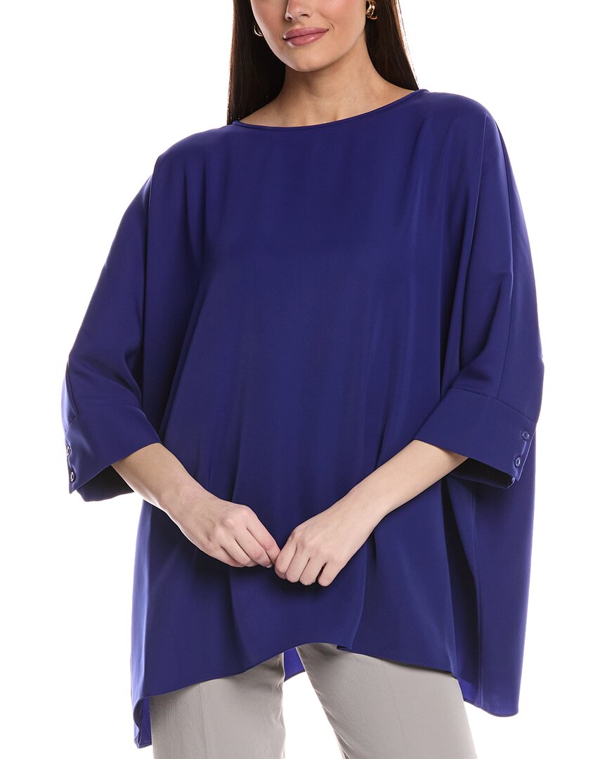 St John St. John Twill 3/4 Sleeve Draped Blouse In Blue