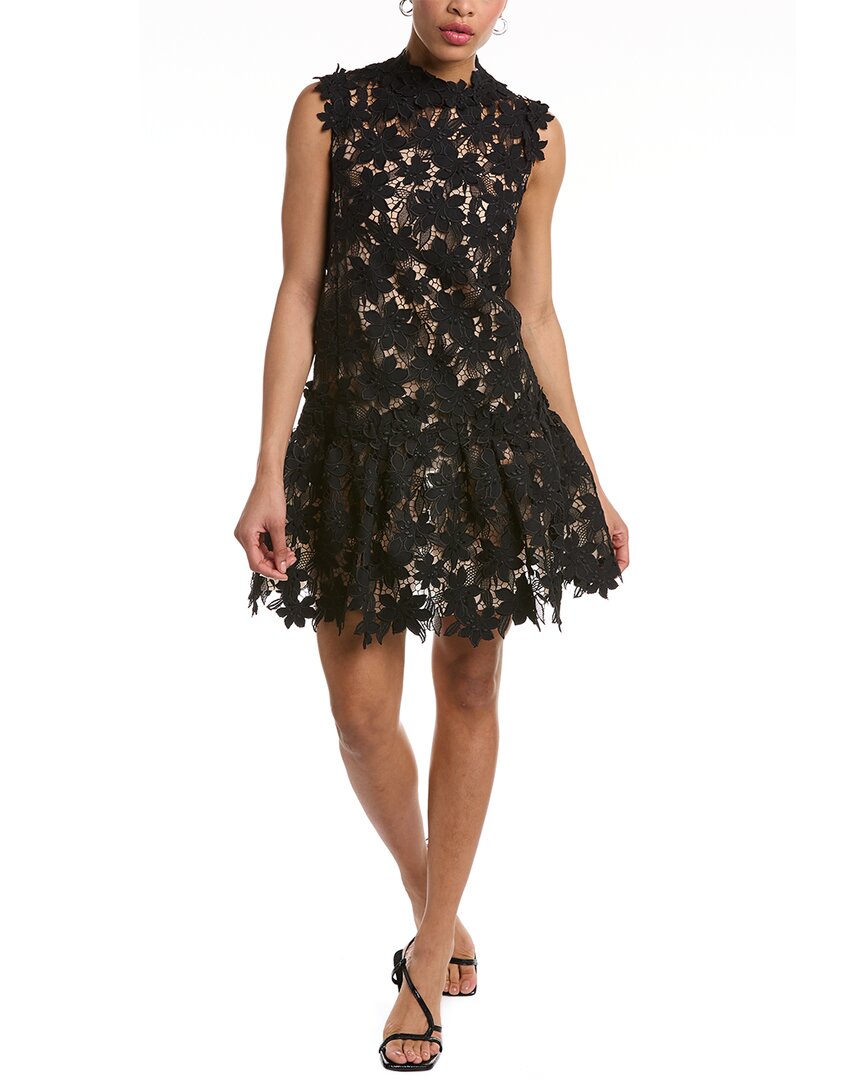 Oscar De La Renta Tiger Lily Lace Silk-lined Mini Dress In Black