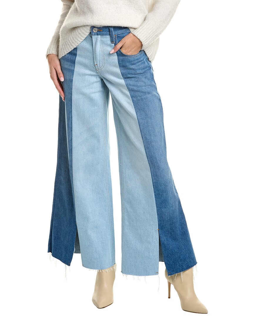 Frame Front Slit Raw Hem Wide Leg Jeans In Blue
