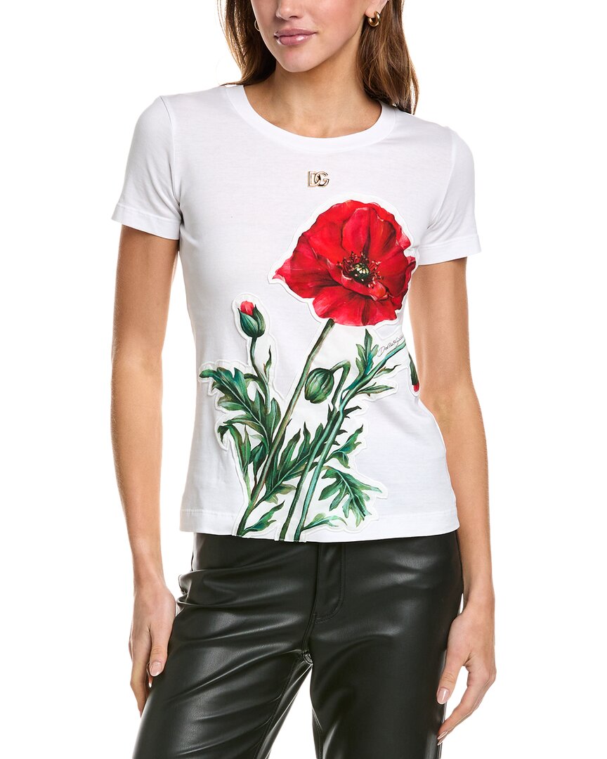 Dolce & Gabbana T-shirt Aus Baumwoll-jersey Mit Floralem Print In White