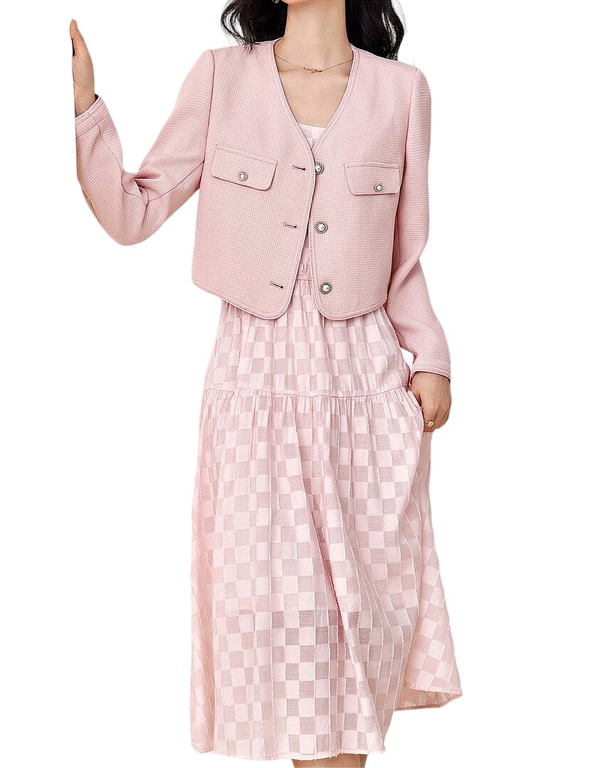 Ounixue 2pc Blazer & Dress Set In Pink