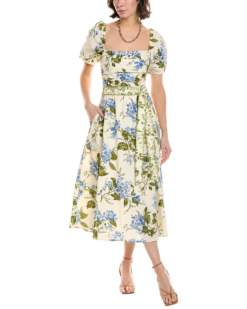 Femme Society Linen-blend Midi Dress In Blue