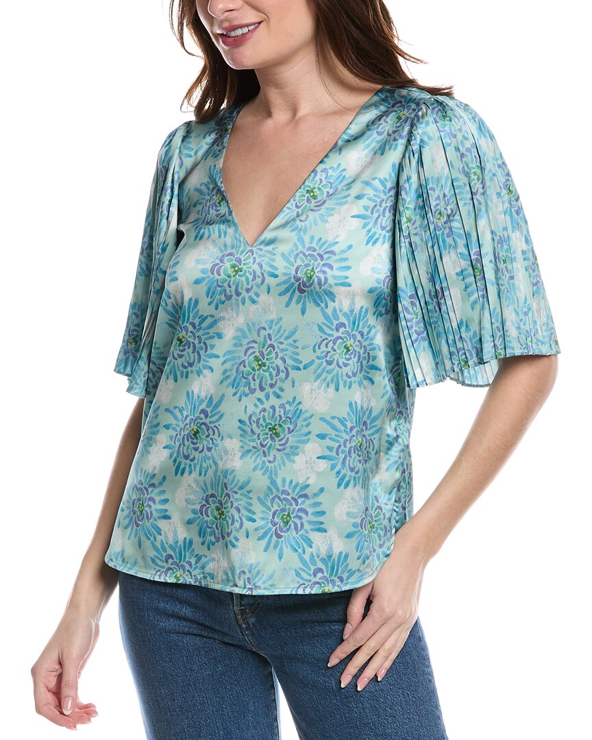 Rebecca Taylor Astera Fleur Pleated Top In Blue