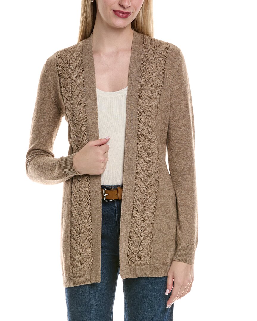 Sofiacashmere Braided Cable Wool & Cashmere-blend Cardigan In Sand