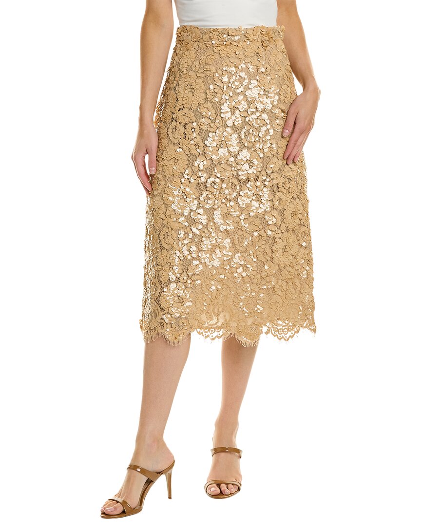 Shop Michael Kors Floral Lace A-line Skirt In Beige