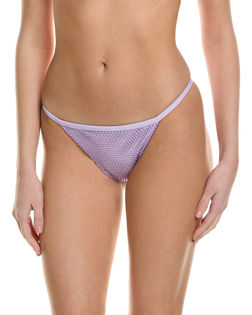 Shop Simkhai Moxie Crystal Mesh String Bikini Bottom In Purple