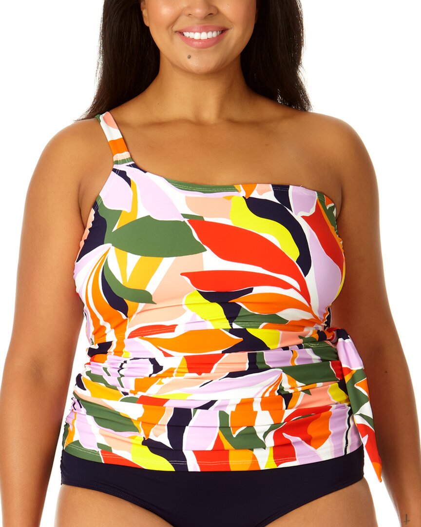 Anne Cole Womens Printed Twist Front Bandeaukini Solid High Waisted Bottoms