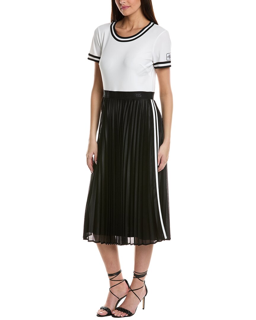 Karl Lagerfeld Logo Pleated Mesh Midi Dress