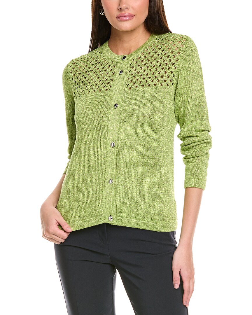 St John St. John Sparkle Crochet Cardigan In Green
