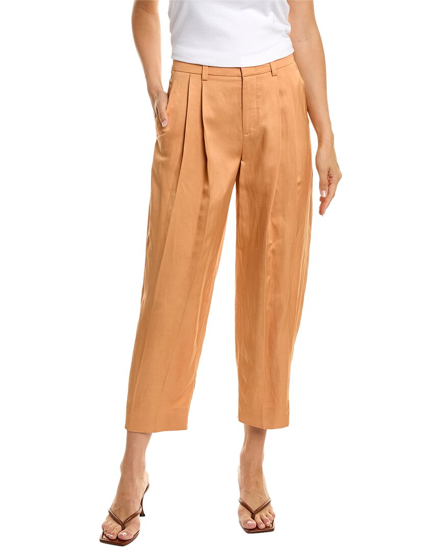 Shop Vince Pleated Linen-blend Tapered Pant