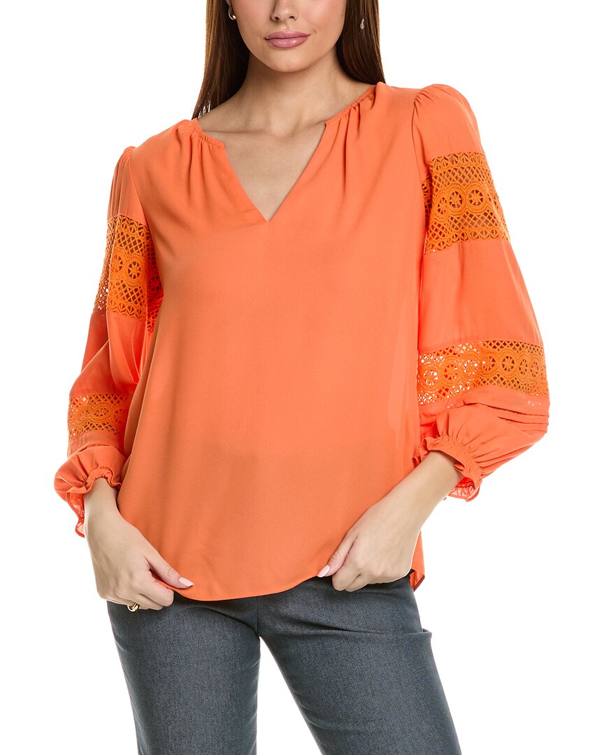 Shop Joseph Ribkoff Lace Insert Blouse In Orange