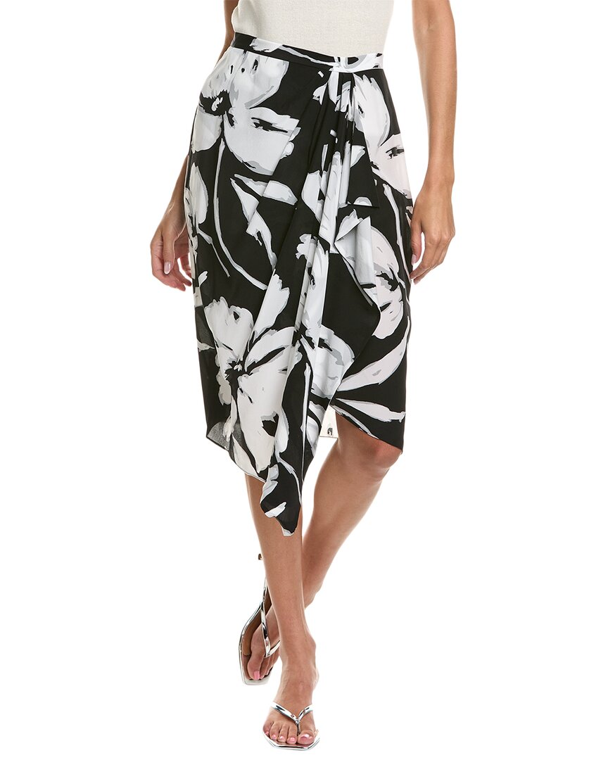 Michael Kors Brushstroke Floral Draped Panel Silk Crepe De Chine Skirt In Black