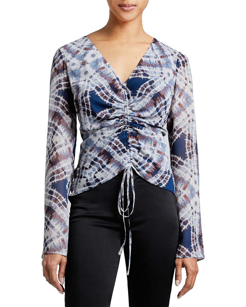 Santorelli Ravela Ruched Abstract-print Blouse In Multi