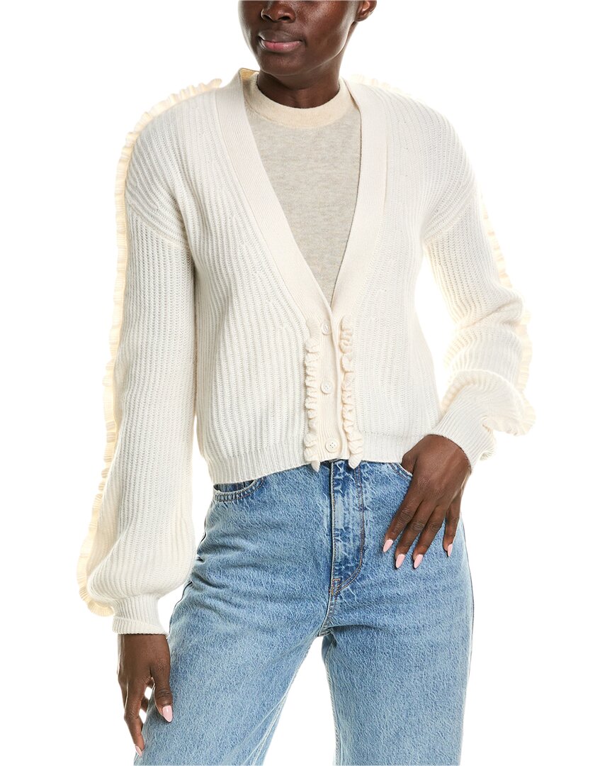 Quinn Ruffle Trim Cashmere Cardigan In White
