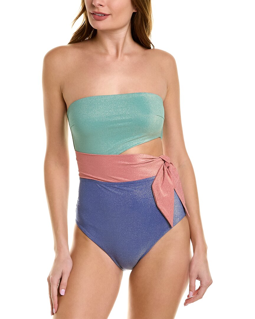 Zimmermann Clover Lurex Cutout Side-tie Swimsuit In Blue