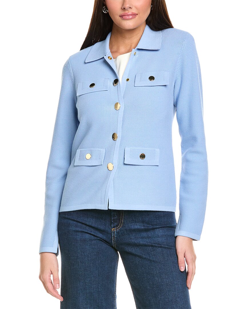 St John St. John Stretch Pique Knit Collar Jacket In Blue