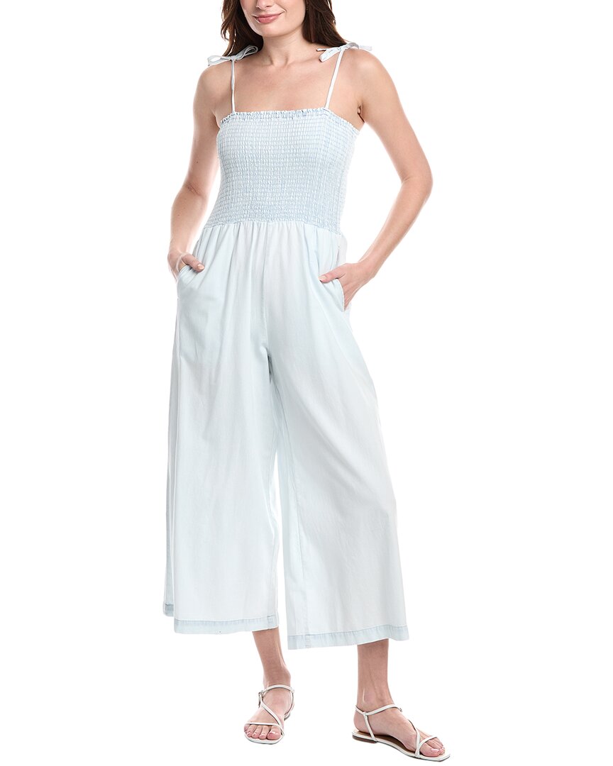 Splendid Smock Bodice Wide Leg Cotton Blend Jumpsuit In Blue