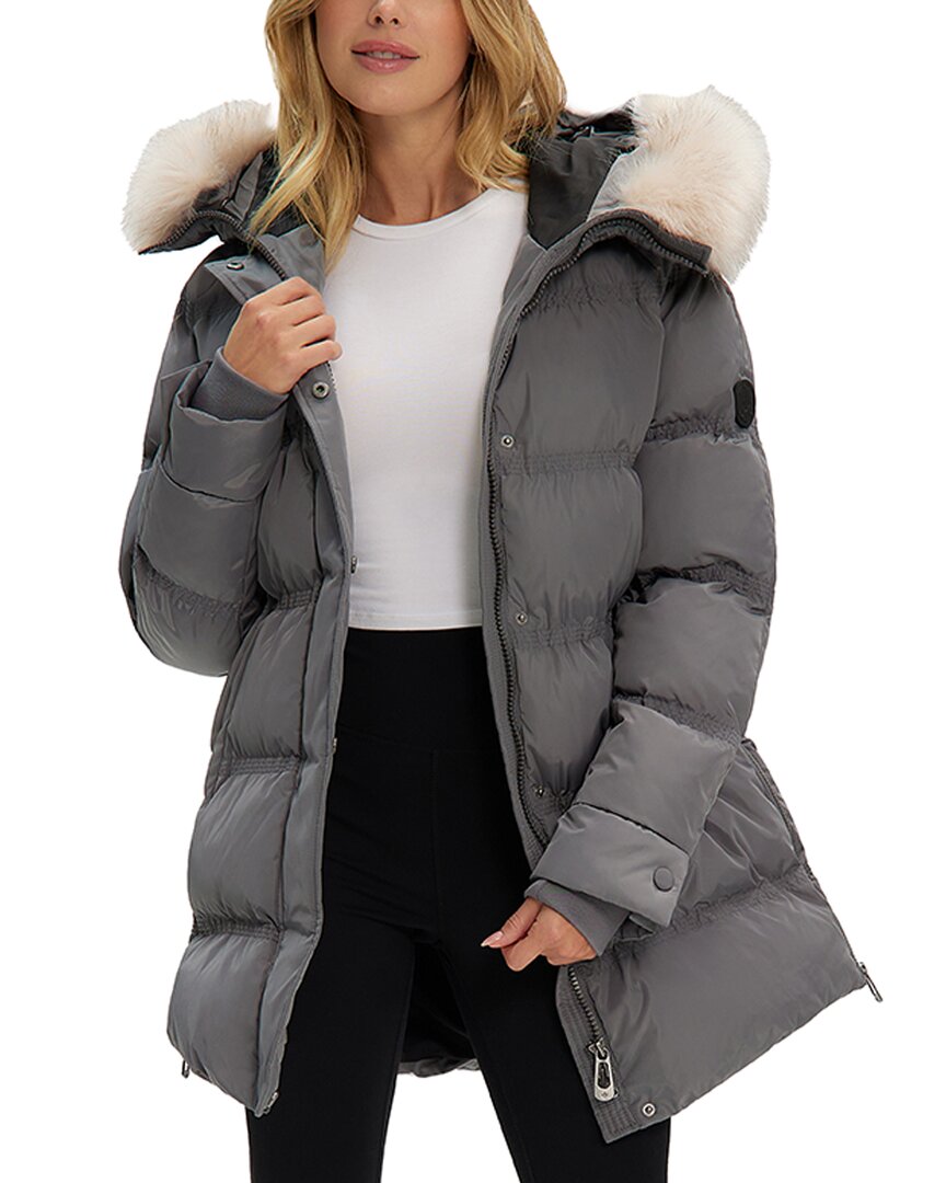 Noize Gigi Vegan Faux Fur Trim Quilted Parka in White