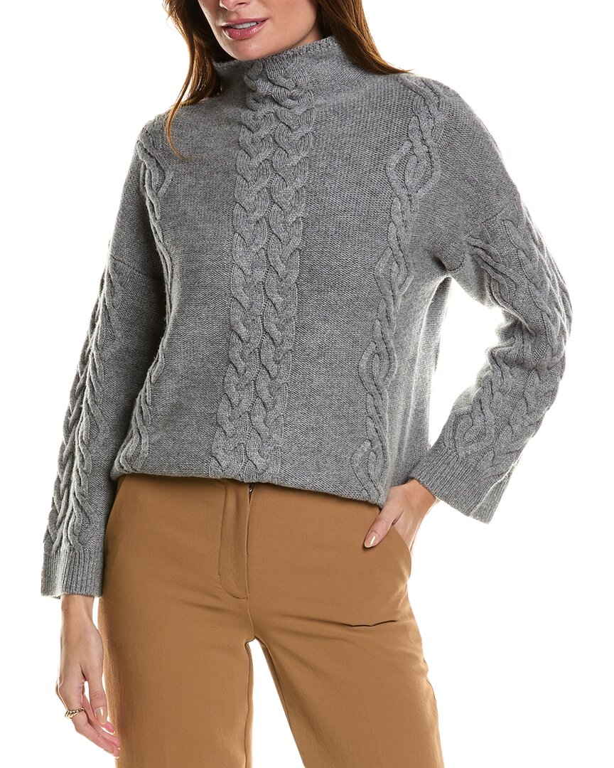 Forte Cashmere Placed Cable Funnel Neck Wool & Cashmere-blend Sweater In Grey