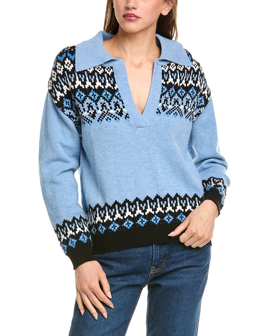 T Tahari Johhny Collar Fairisle Pullover In Blue