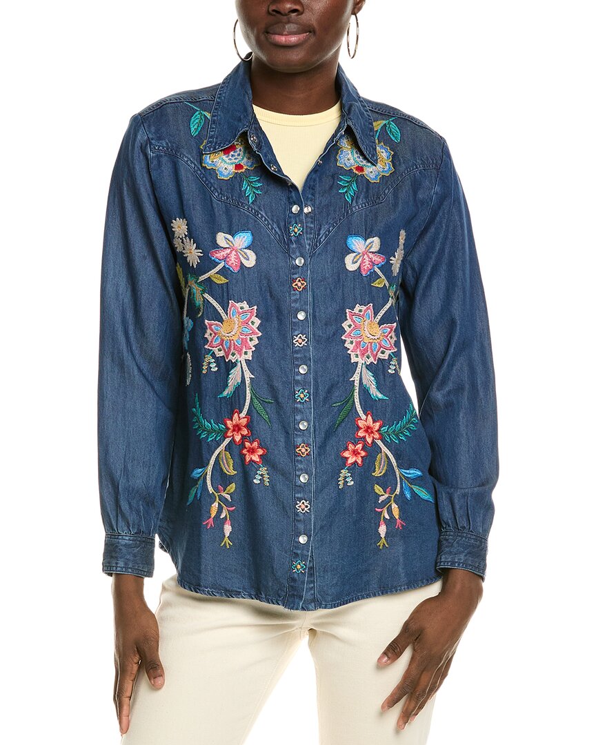Johnny Was Western Shirt Malaya In Denim Blue In Blue