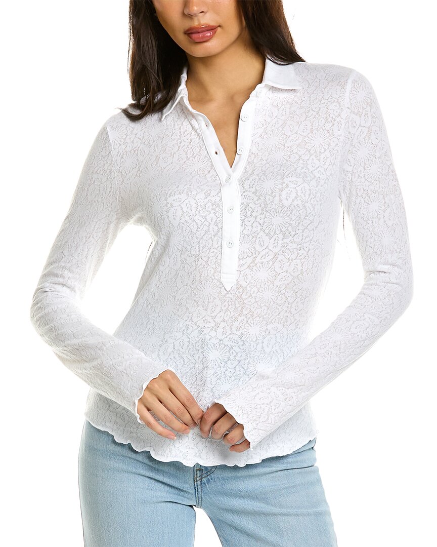 Rag & Bone Gemma Floral Jacquard Polo Tee In White In White
