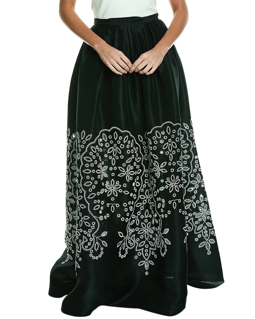 Shop Carolina Herrera Embroidered Silk Ball Skirt In Black