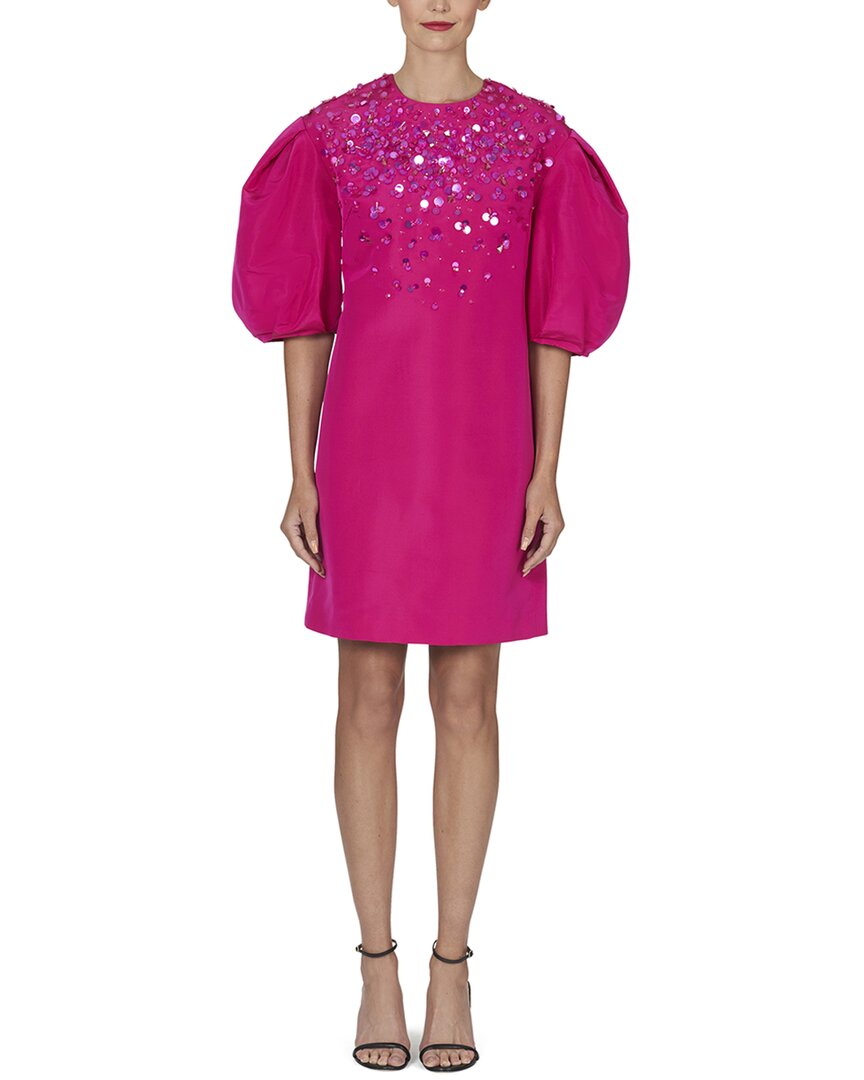 Shop Carolina Herrera Dramatic Sleeve Silk Shift Dress In Pink
