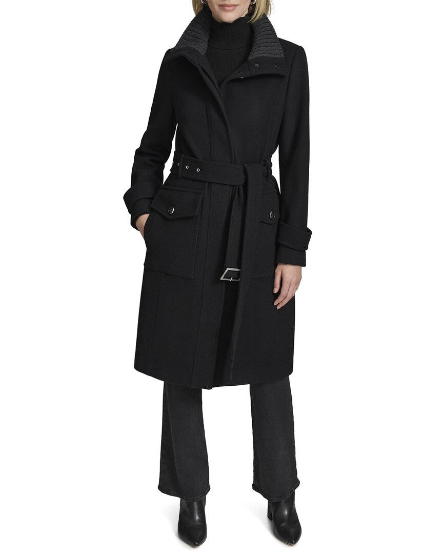 Andrew Marc Scout Wool Blend Trench Coat In Black