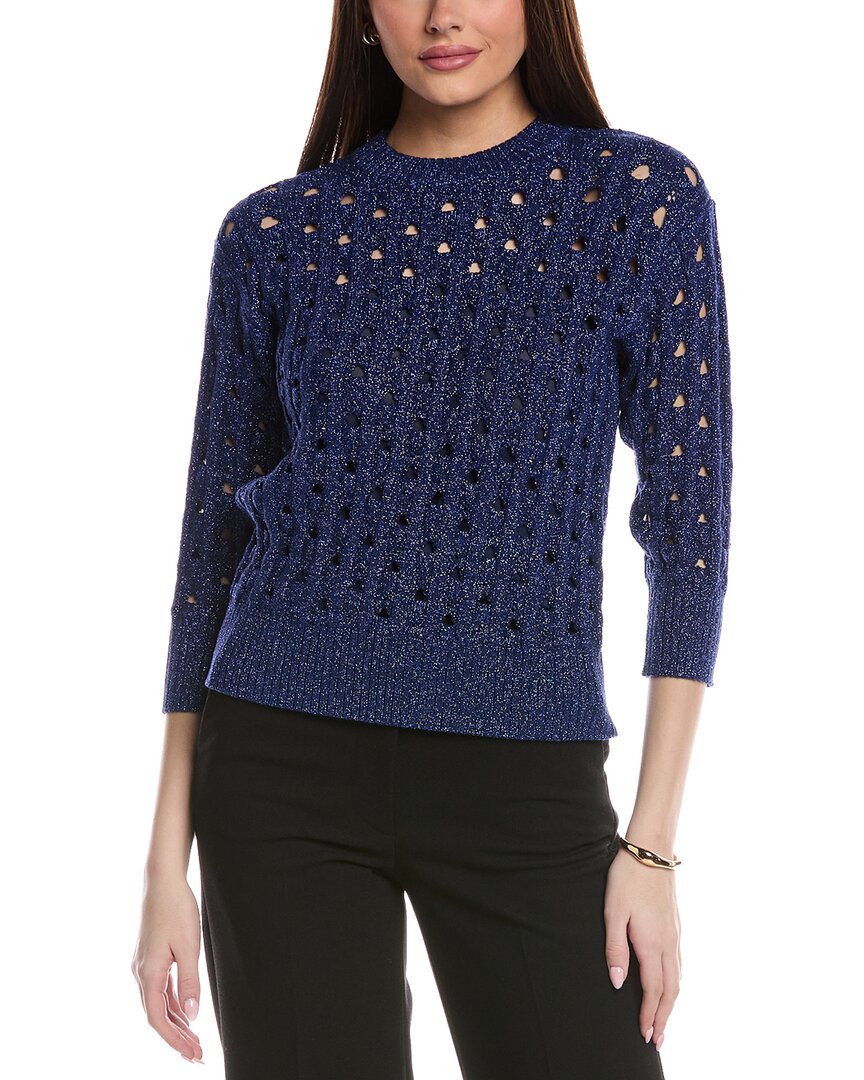 St John St. John Rib Crochet Knit Sweater In Blue