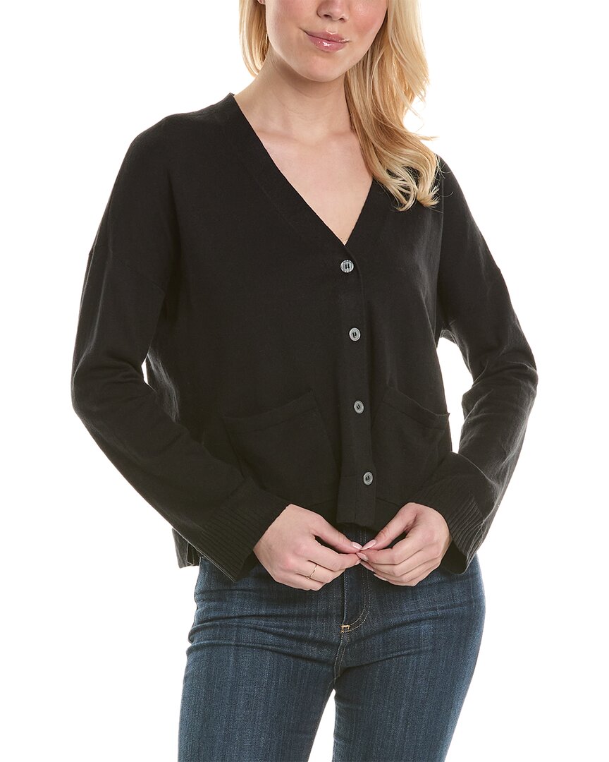 Shop Lilla P Pocket Cardigan Linen-blend Sweater In Black
