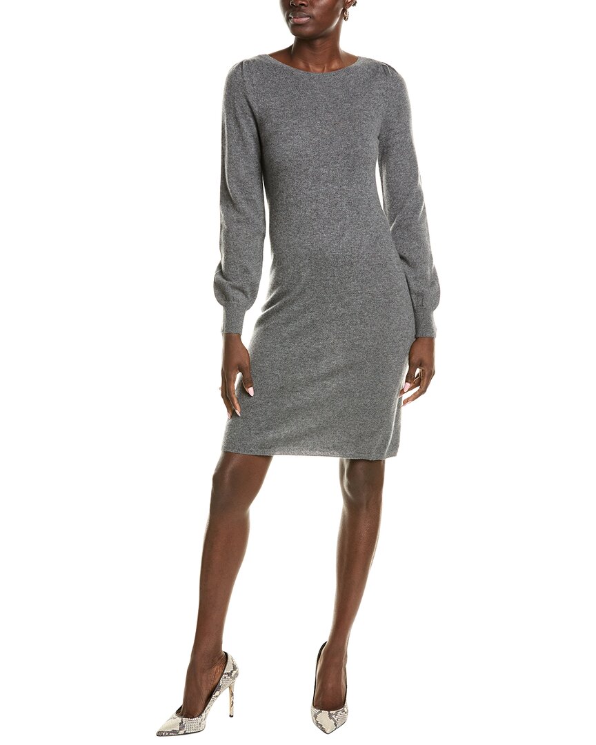 Sofiacashmere Jersey Femme Sleeve Boat Neck Cashmere Sweaterdress In Grey