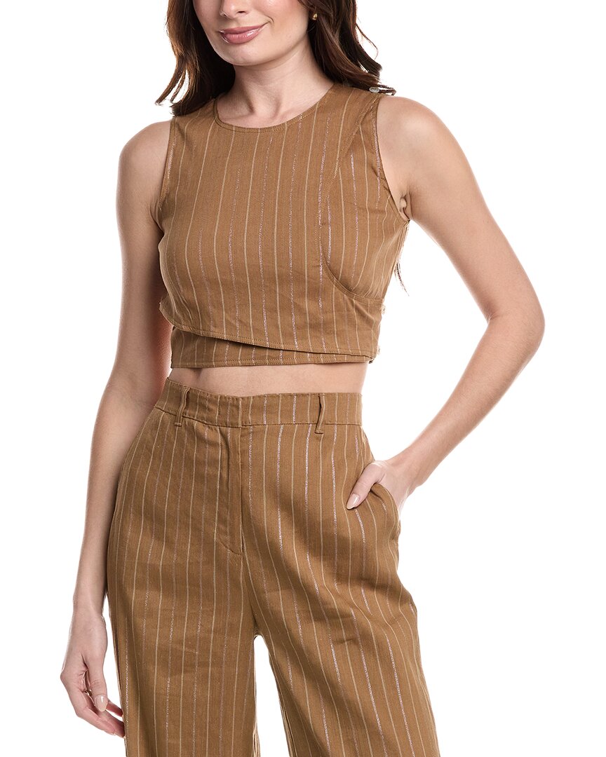Marella Cristin Linen-blend Top In Brown