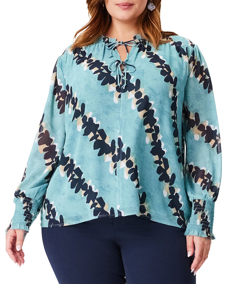 Nic + Zoe Rolling Reef Print Tie Neck Top